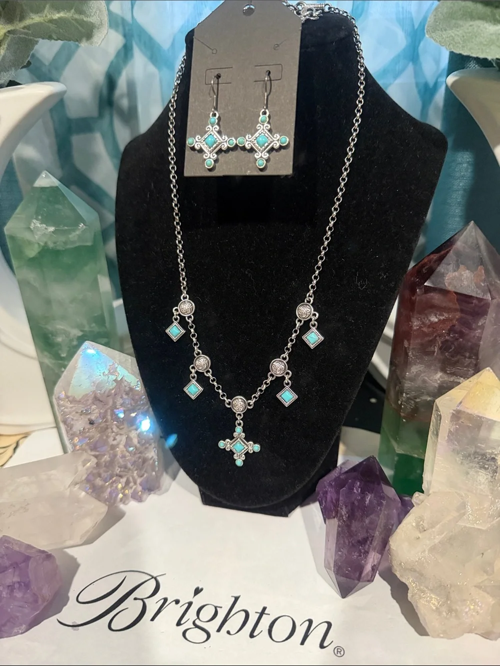 🦋 BRIGHTON SET! RETIRED VTG+ SLVR Turquoise Necklace & 2 Sets Matching Earrings!